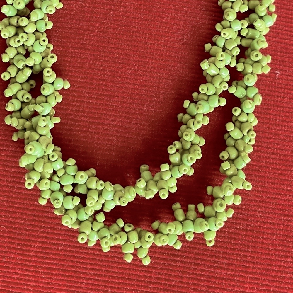 Trendy Green Handmade Beaded Necklace 16”